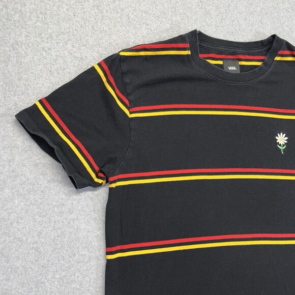 Vans Sunflower Stripe T-Shirt Womens Large Black Red Yel Embroidered VN0A4PPNKCZ - Picture 4 of 15